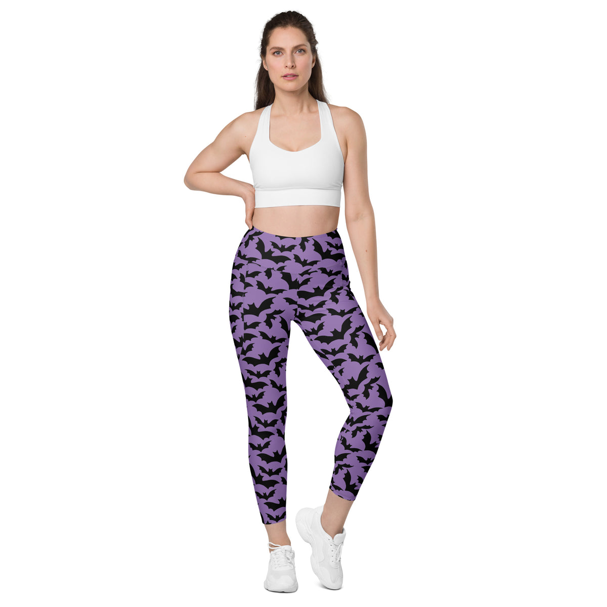 Women’s Halloween Purple Bats Yoga Leggings With Pockets – High-Waisted, Soft Compression Active Pants