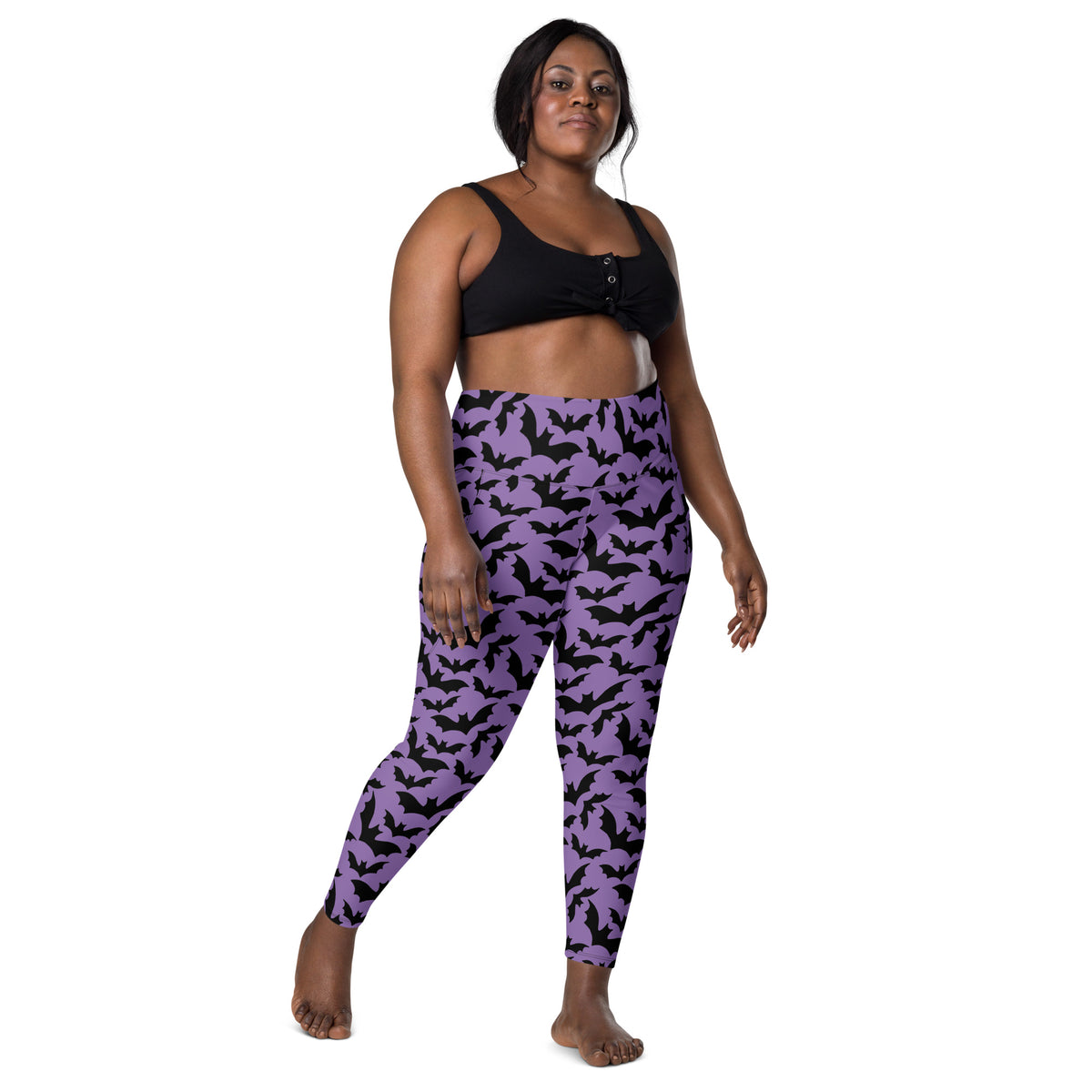 Women’s Halloween Purple Bats Yoga Leggings With Pockets – High-Waisted, Soft Compression Active Pants