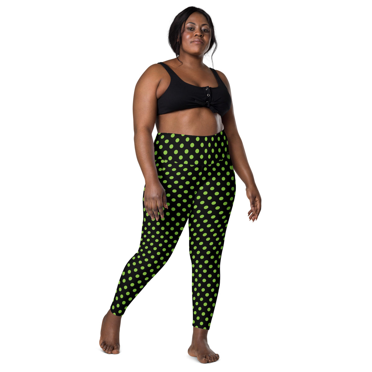 Women’s Green Polka Dot Halloween Yoga Leggings With Pockets – High-Waisted, Soft Compression Active Pants
