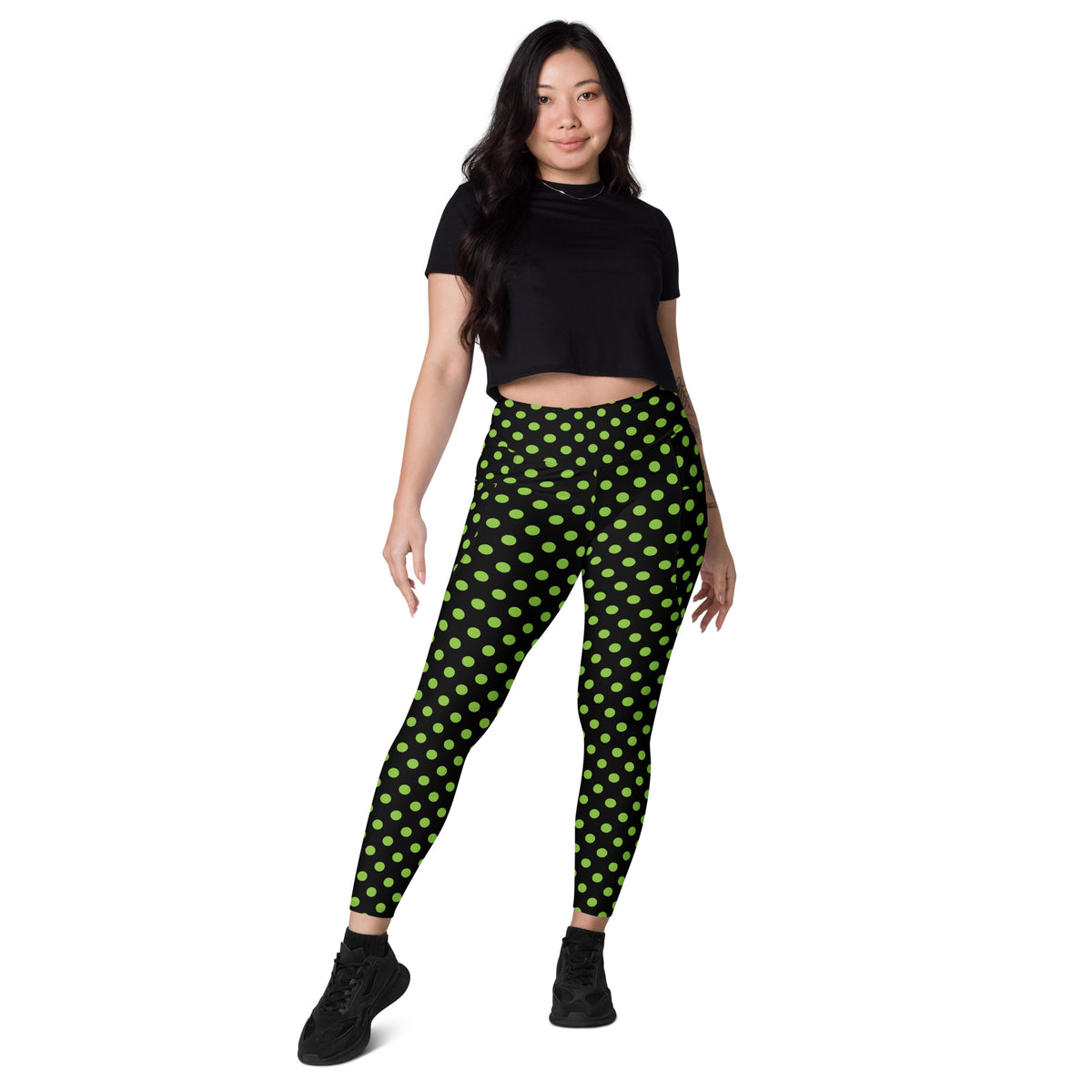 Women’s Green Polka Dot Halloween Yoga Leggings With Pockets – High-Waisted, Soft Compression Active Pants
