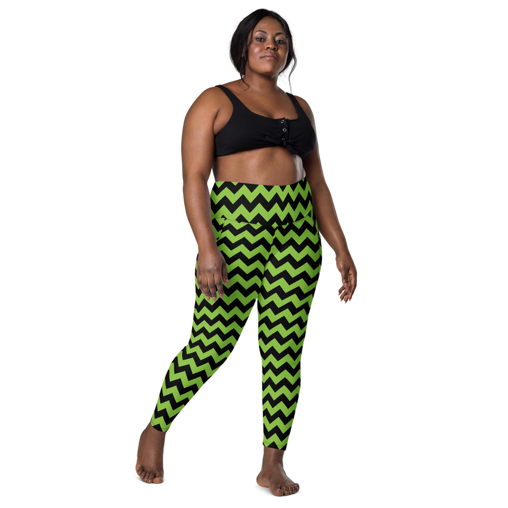 Women’s Green Chevron Halloween Yoga Leggings With Pockets – High-Waisted, Soft Compression Active Pants