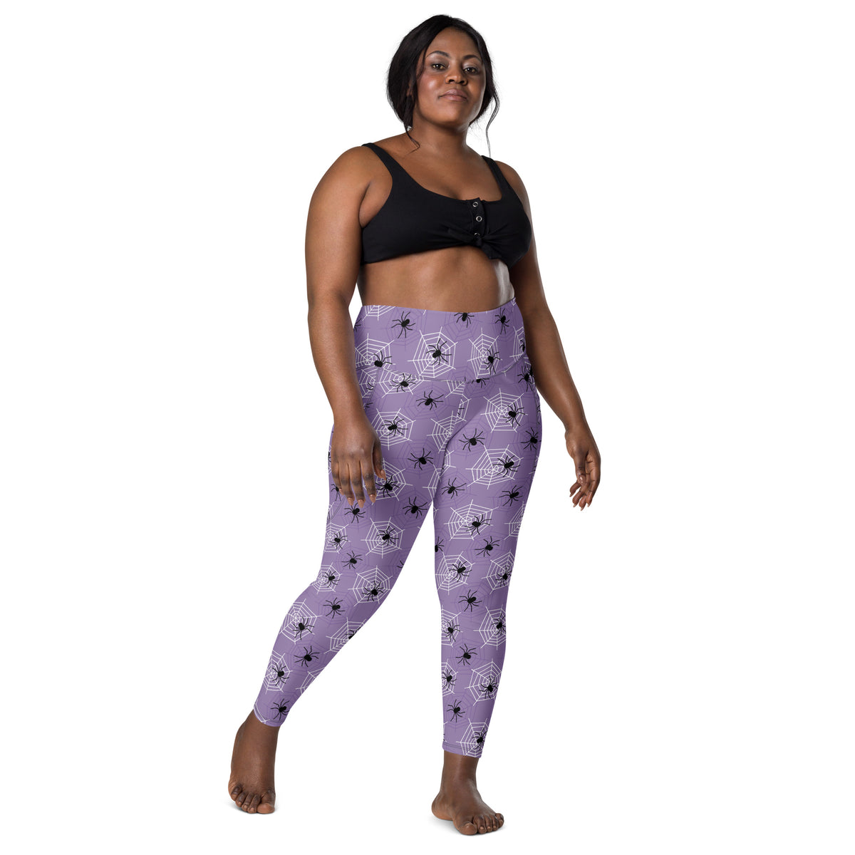 Women’s Dark Purple Spider Web Halloween Yoga Leggings With Pockets – High-Waisted, Soft Compression Active Pants