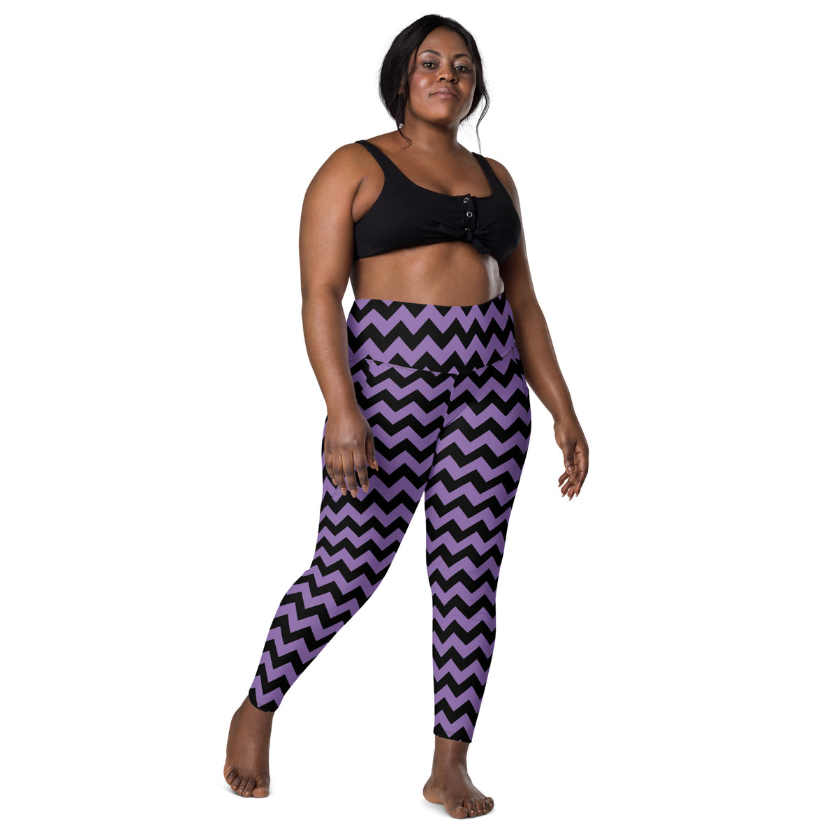 Women’s Dark Purple Chevron Halloween Yoga Leggings With Pockets – High-Waisted, Soft Compression Active Pants