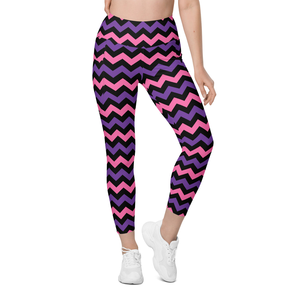 Women’s Pink & Purple Chevron Halloween Yoga Leggings With Pockets – High-Waisted, Soft Compression Active Pants