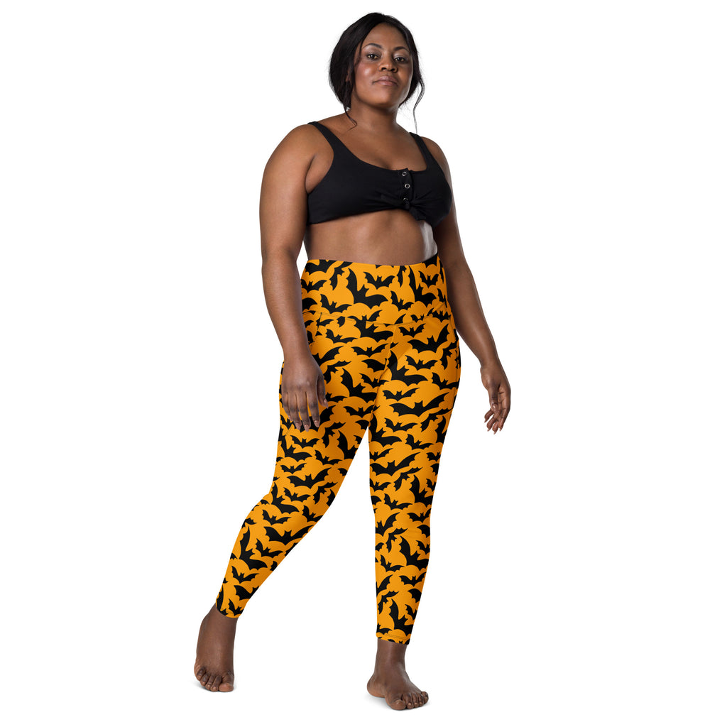 Women’s Halloween Orange Bats Yoga Leggings With Pockets – High-Waisted, Soft Compression Active Pants