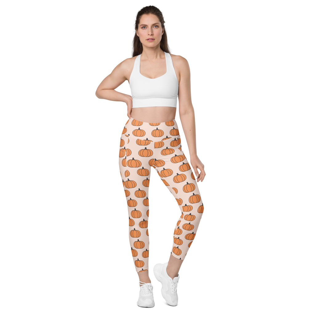 Women’s Pumpkin Patch Autumn Yoga Leggings With Pockets – High-Waisted, Soft Compression Active Pants