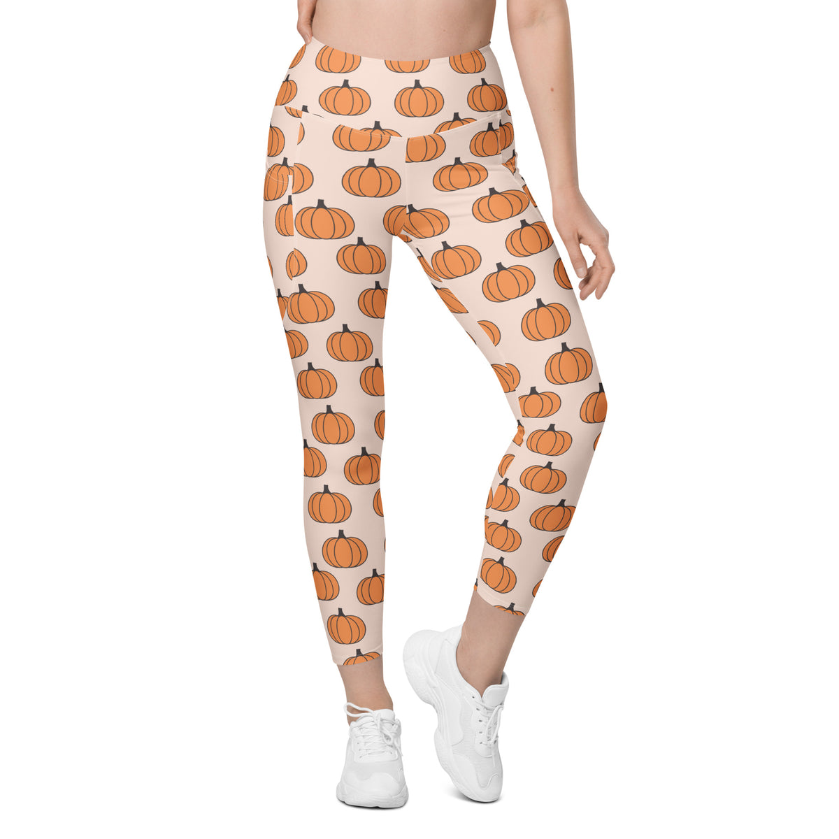Women’s Pumpkin Patch Autumn Yoga Leggings With Pockets – High-Waisted, Soft Compression Active Pants