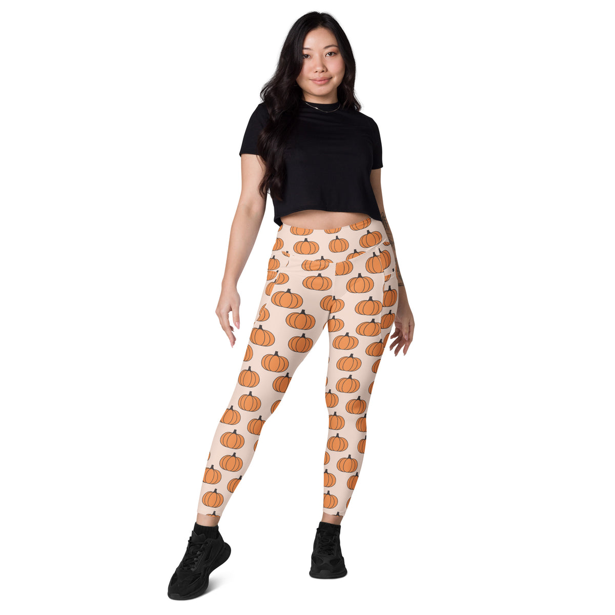 Women’s Pumpkin Patch Autumn Yoga Leggings With Pockets – High-Waisted, Soft Compression Active Pants