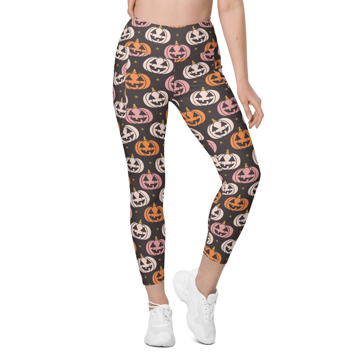 Women’s Jack-O’-Lantern Pumpkin Patch Halloween Yoga Leggings With Pockets – High-Waisted, Soft Compression Active Pants