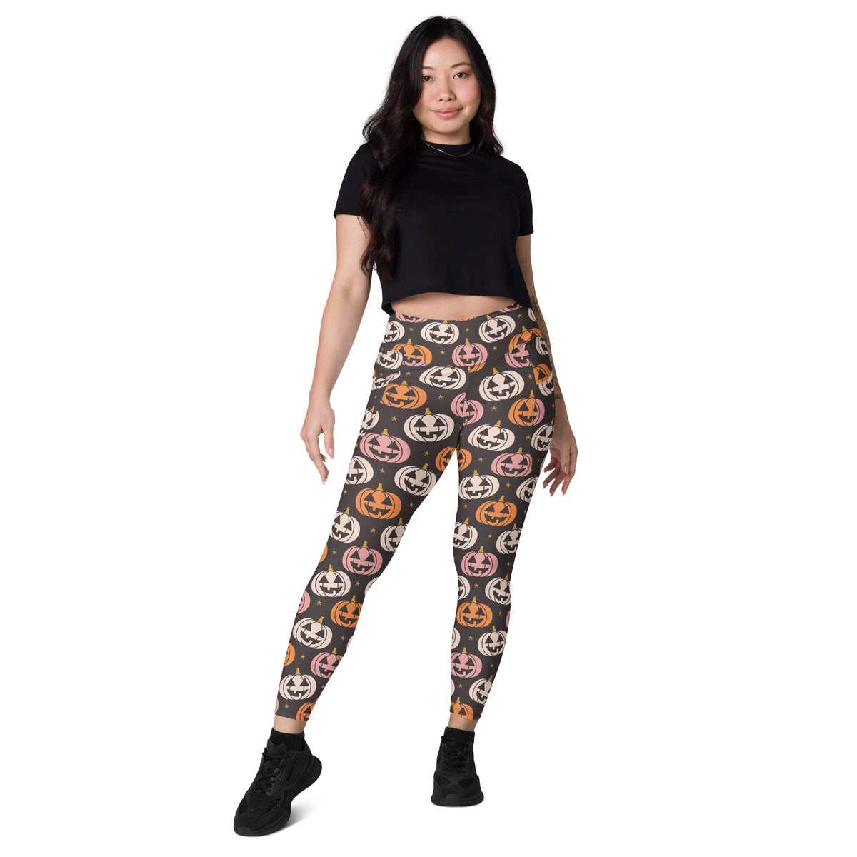 Women’s Jack-O’-Lantern Pumpkin Patch Halloween Yoga Leggings With Pockets – High-Waisted, Soft Compression Active Pants