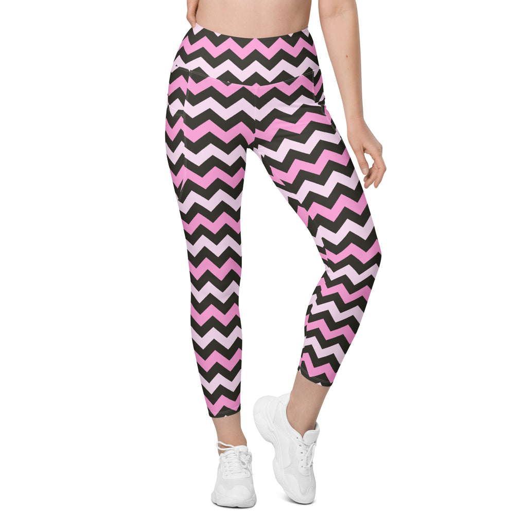 Women’s Pink Chevron Halloween Yoga Leggings With Pockets – High-Waisted, Soft Compression Active Pants