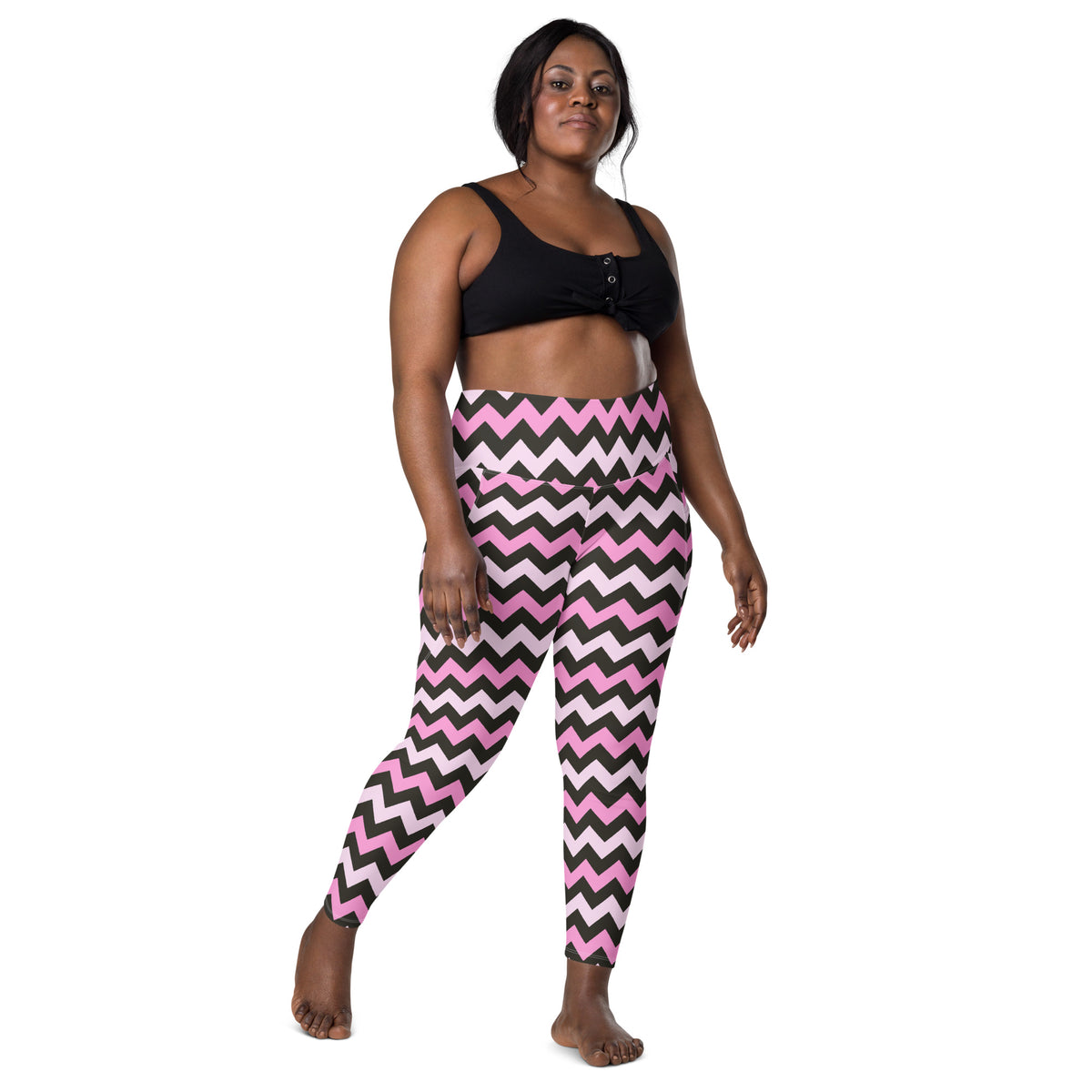 Women’s Pink Chevron Halloween Yoga Leggings With Pockets – High-Waisted, Soft Compression Active Pants
