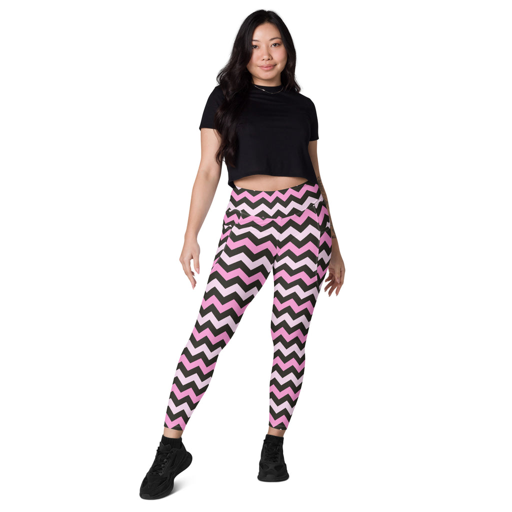 Women’s Pink Chevron Halloween Yoga Leggings With Pockets – High-Waisted, Soft Compression Active Pants