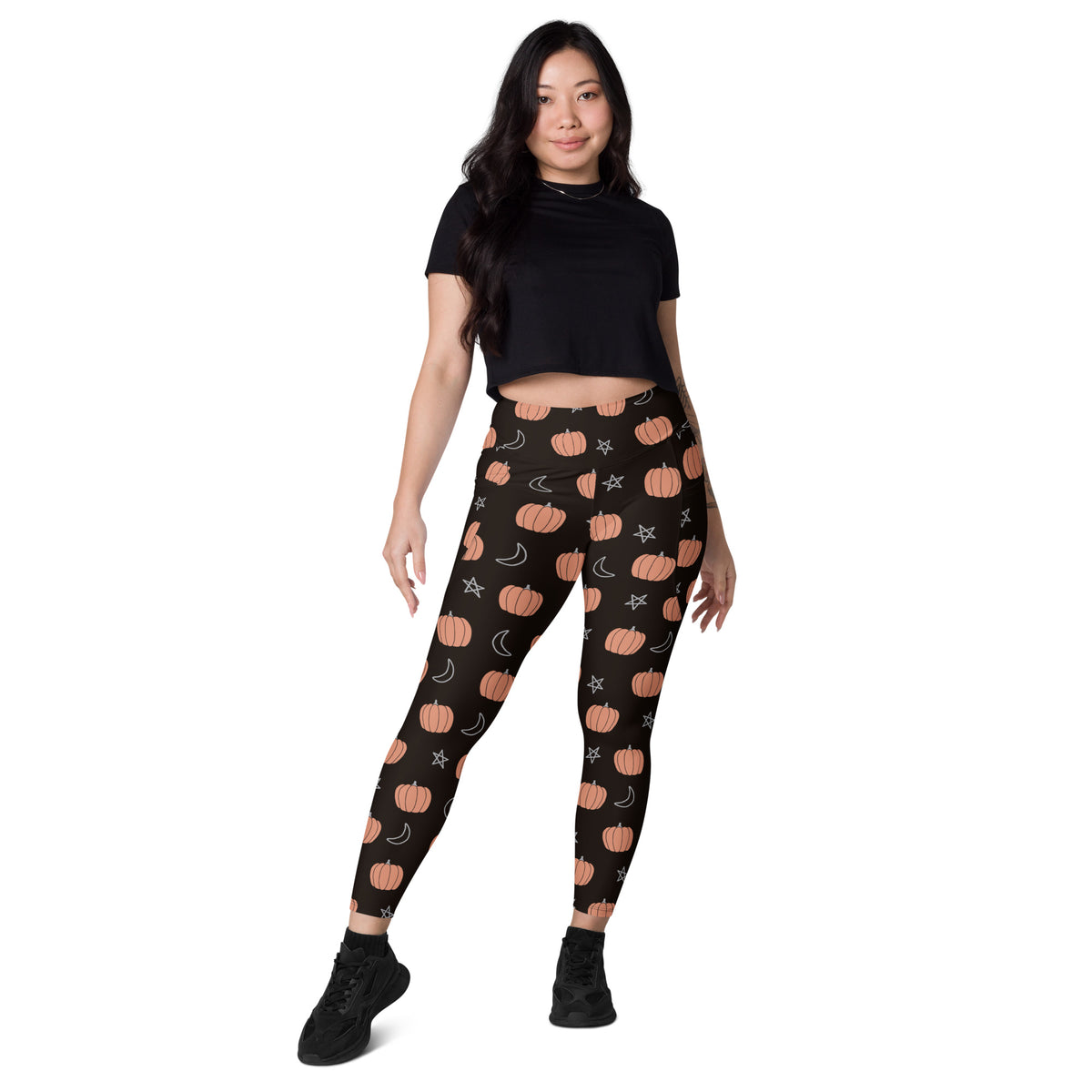 Women’s Pumpkin Moon Halloween Yoga Leggings With Pockets – High-Waisted, Soft Compression Active Pants