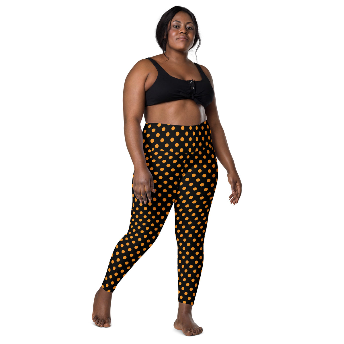 Women’s Orange Polka Dot Halloween Yoga Leggings With Pockets – High-Waisted, Soft Compression Active Pants