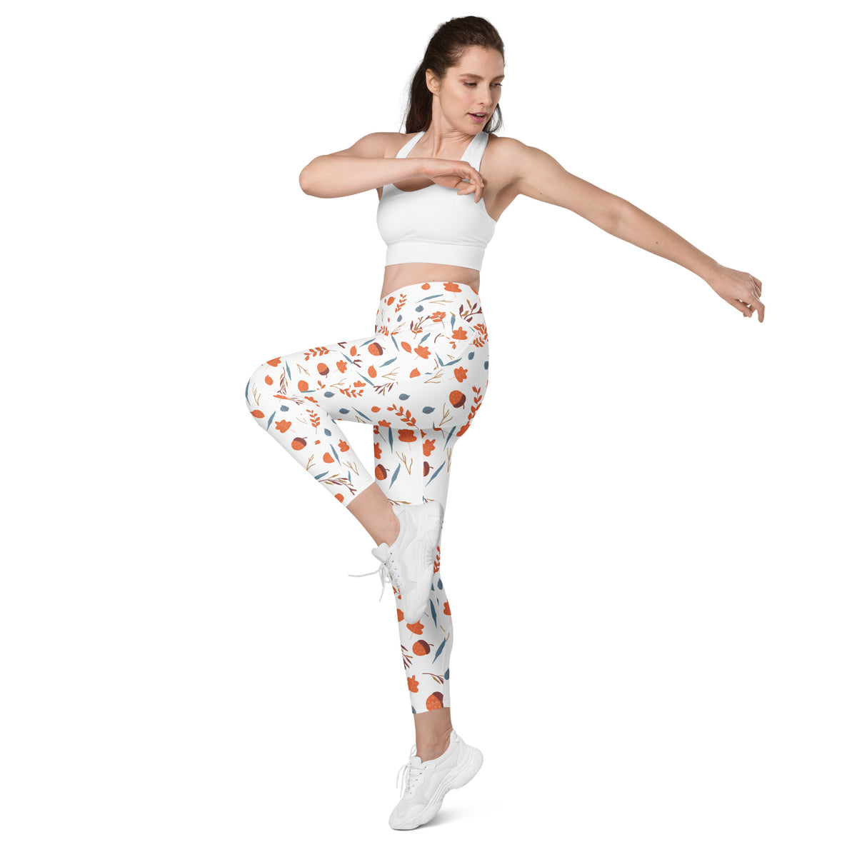 Women’s Fall Acorns Yoga Leggings With Pockets – High-Waisted, Soft Compression Active Pants