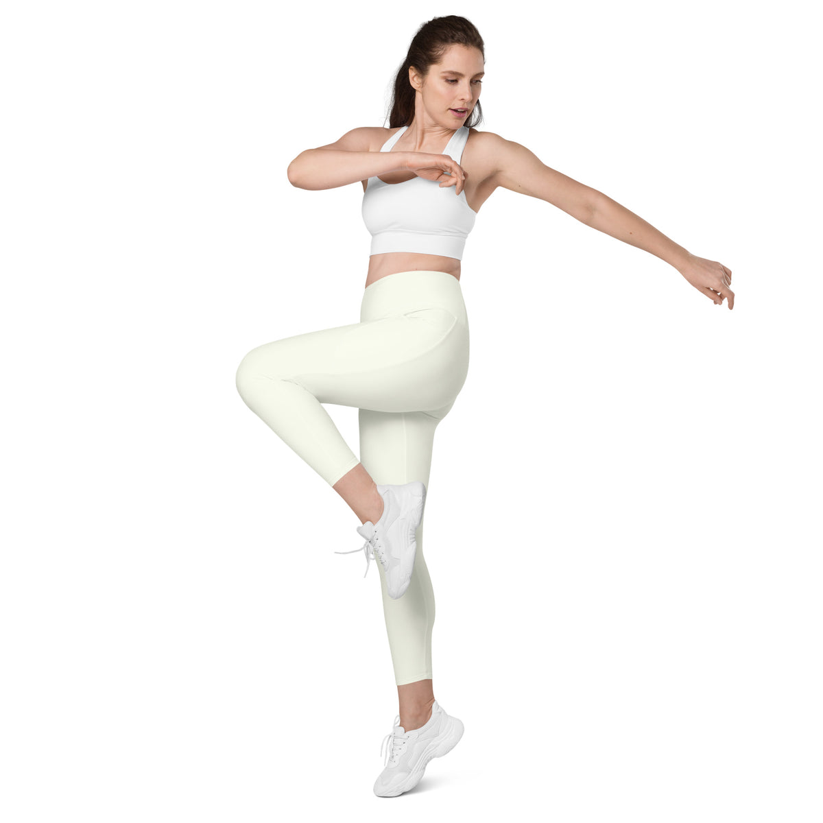 Women’s Ivory Yoga Leggings With Pockets – High-Waisted, Soft Compression Active Pants