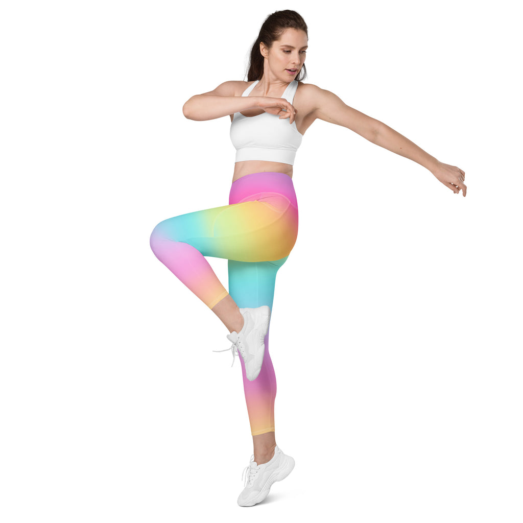 Women’s Bright Rainbow Yoga Leggings With Pockets – High-Waisted, Soft Compression Active Pants