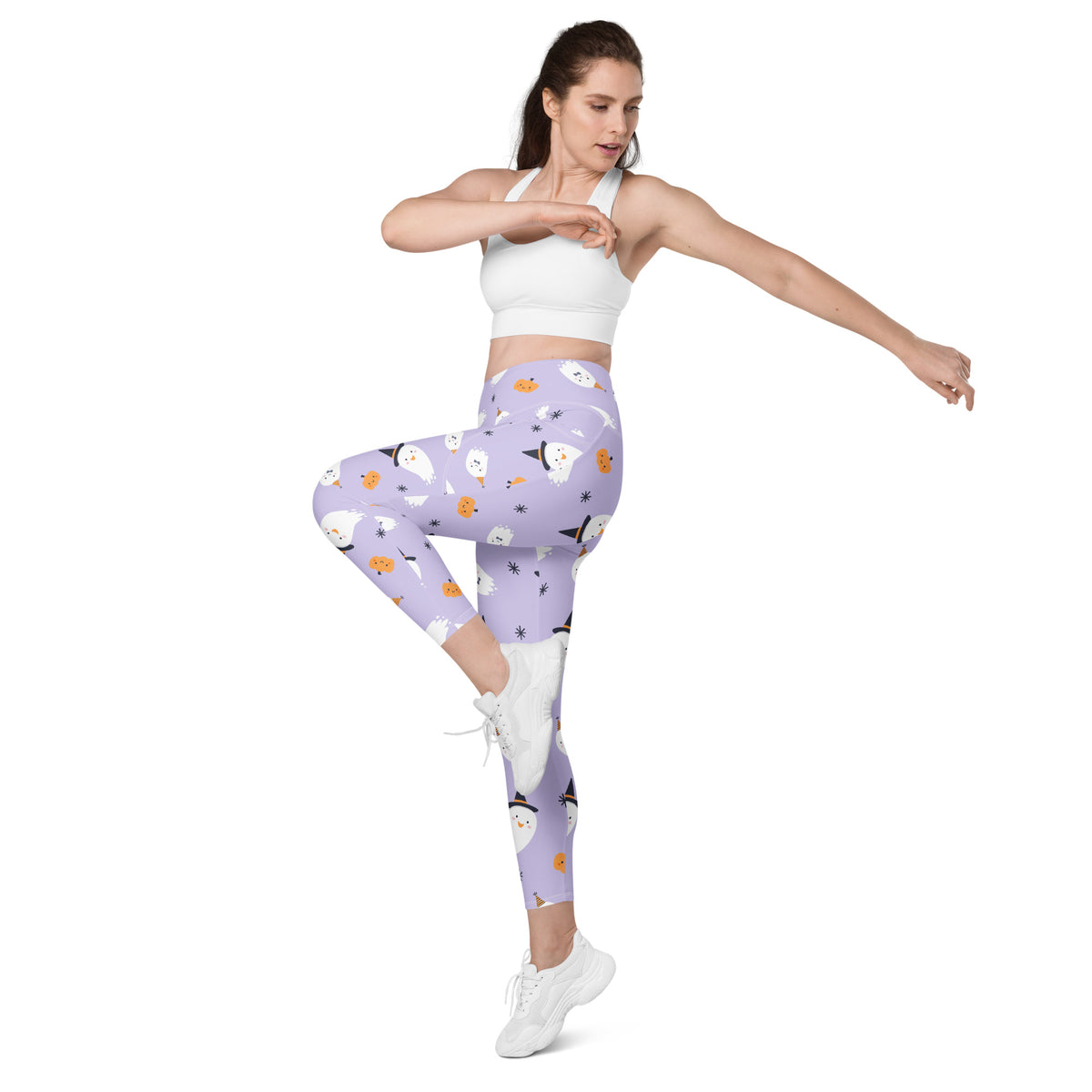Women’s Ghost Witch Halloween Yoga Leggings With Pockets – High-Waisted, Soft Compression Active Pants