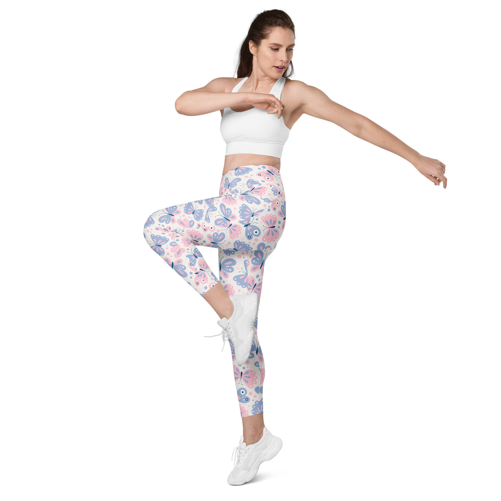 Women’s Pink & Purple Butterfly Yoga Leggings With Pockets – High-Waisted, Soft Compression Active Pants