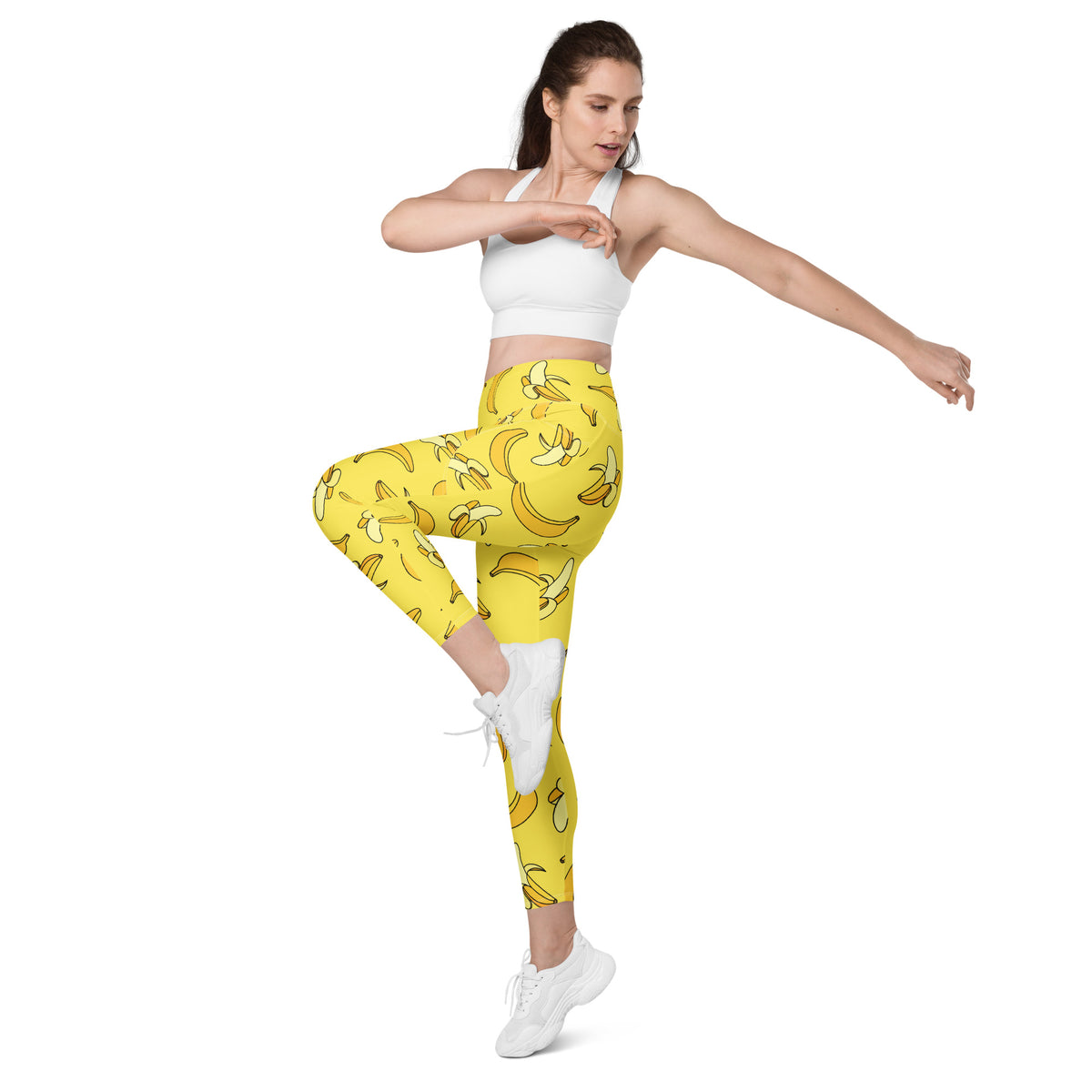 Women’s Yellow Banana Leggings With Pockets – High-Waisted, Soft Compression Active Pants