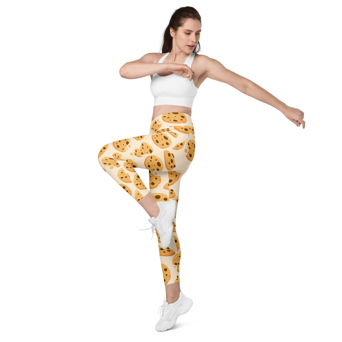 Women’s Chocolate Chip Cookie Leggings With Pockets – High-Waisted, Soft Compression Active Pants