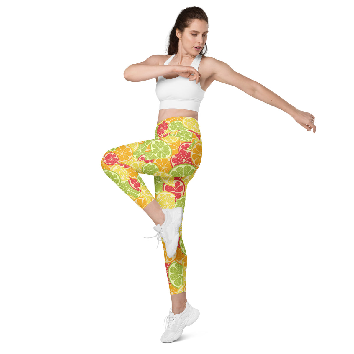 Women’s Citrus Fruit Leggings With Pockets – High-Waisted, Soft Compression Active Pants