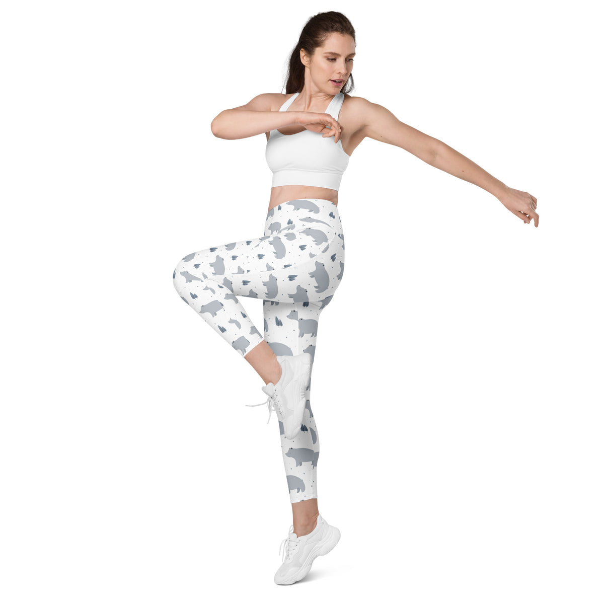 Women’s Polar Bear Yoga Leggings With Pockets – High-Waisted, Soft Compression Active Pants