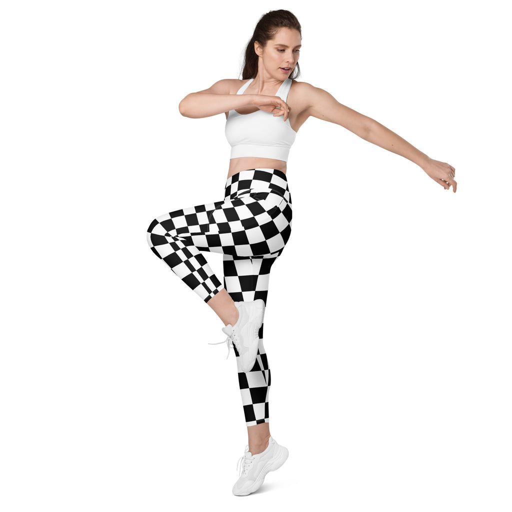 Women’s Checkered Yoga Leggings With Pockets – High-Waisted, Soft Compression Active Pants