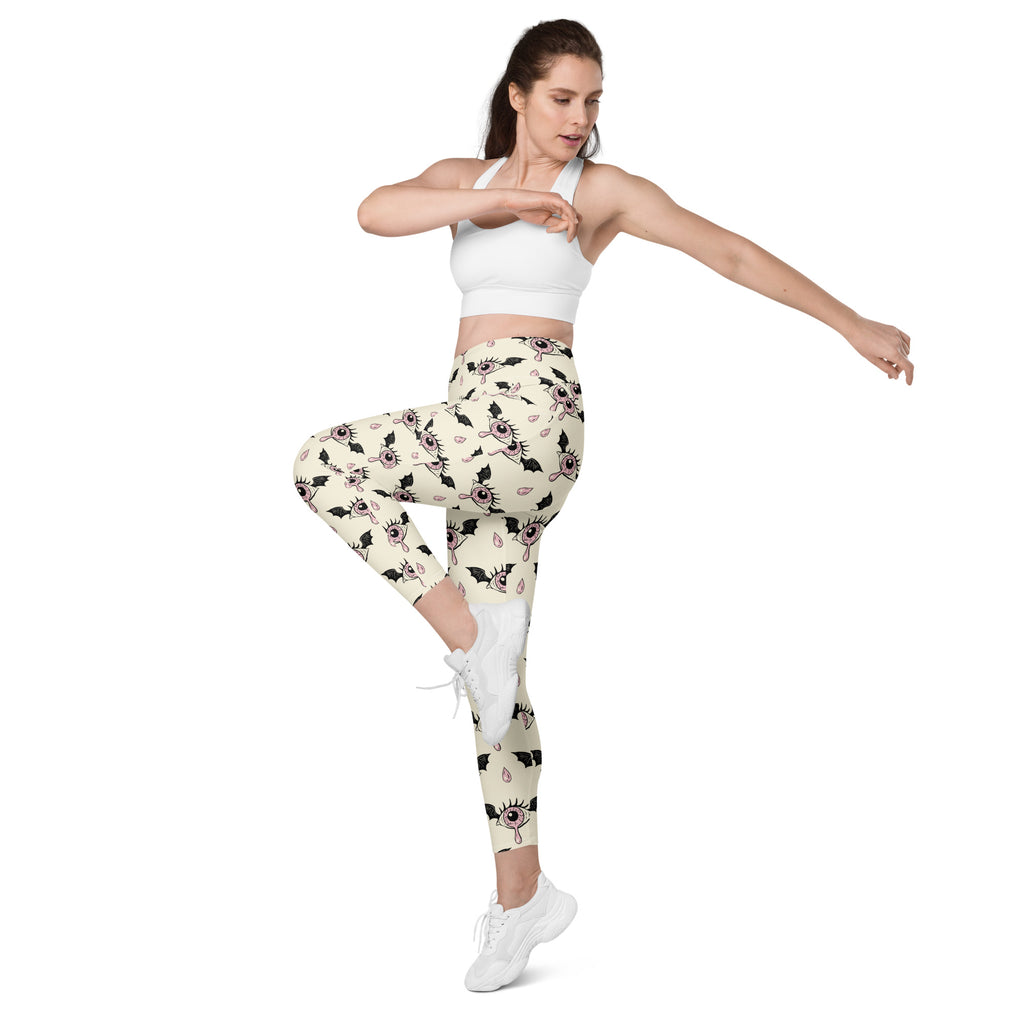 Women’s Creepy Eyeball Halloween Yoga Leggings With Pockets – High-Waisted, Soft Compression Active Pants