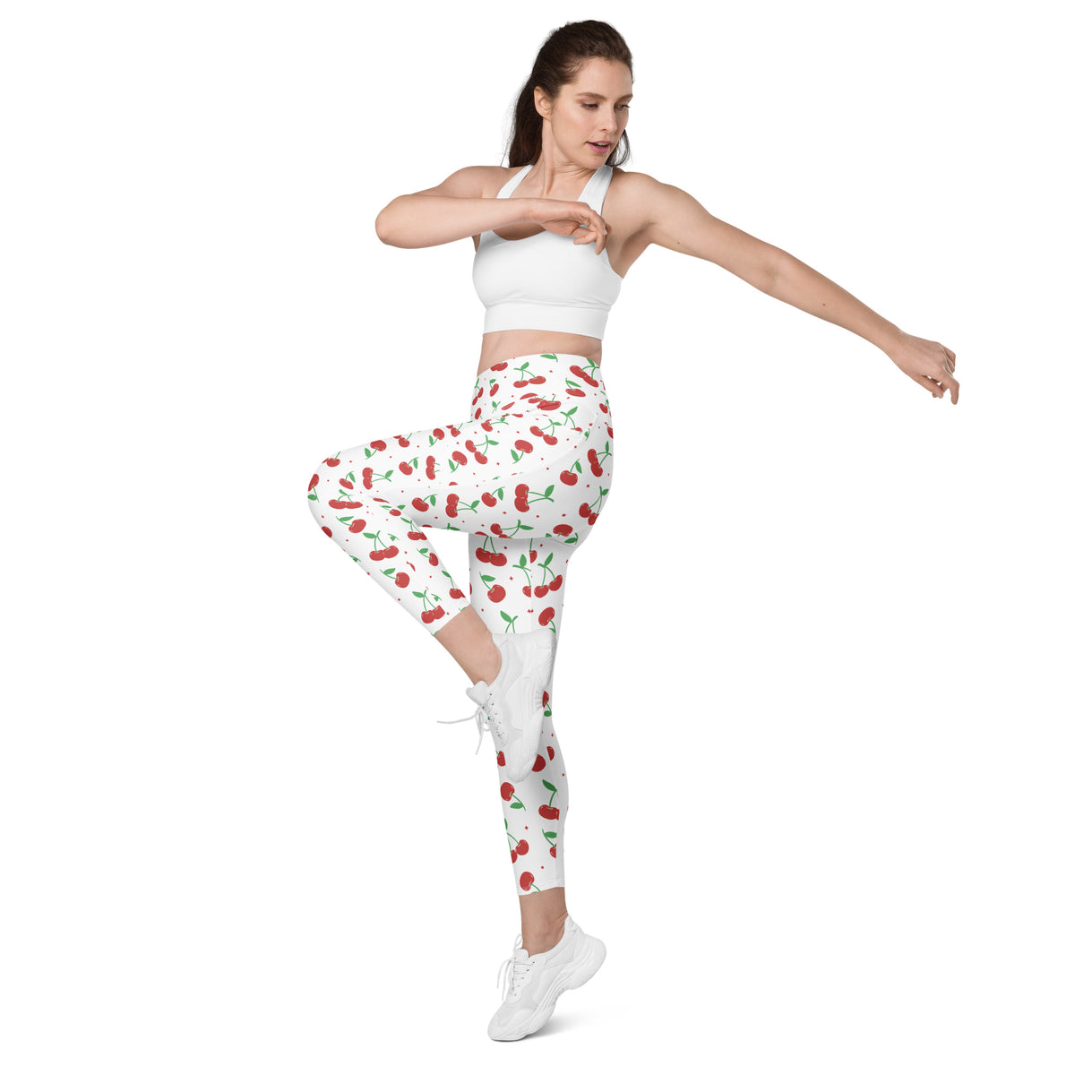 Women’s Cherry Yoga Leggings With Pockets – High-Waisted, Soft Compression Active Pants