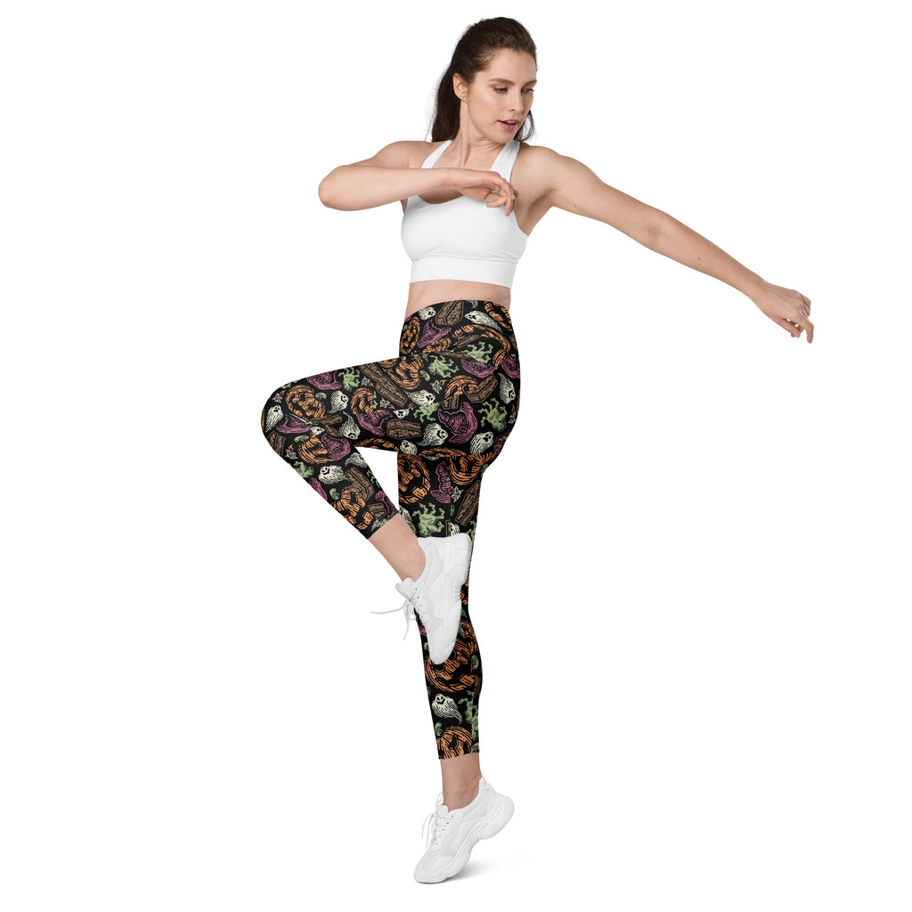 Women’s Spooky Halloween Yoga Leggings With Pockets – High-Waisted, Soft Compression Active Pants