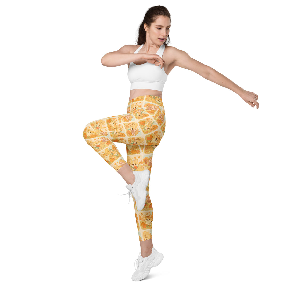 Women’s Fall Corgi Yoga Leggings With Pockets – High-Waisted, Soft Compression Active Pants