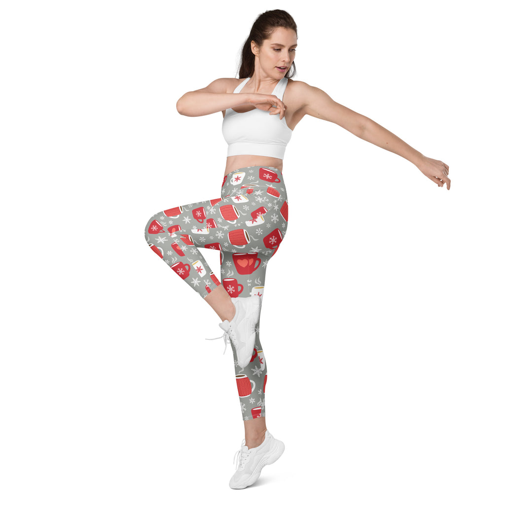 Women’s Hot Cocoa Christmas Yoga Leggings With Pockets – High-Waisted, Soft Compression Active Pants