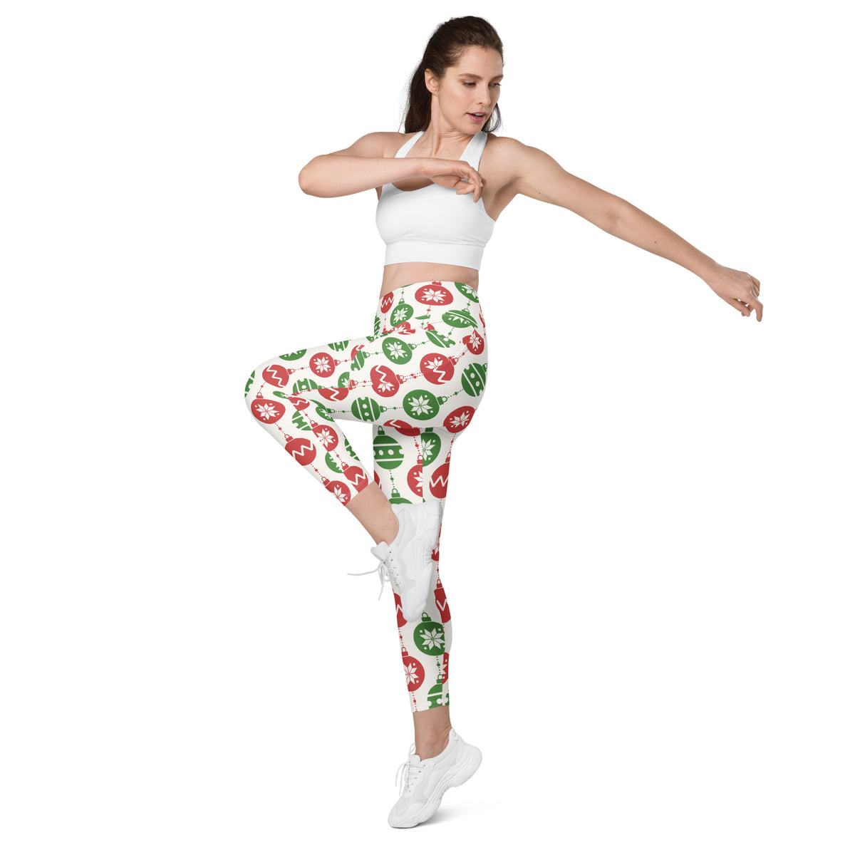 Women’s Christmas Ornament Yoga Leggings With Pockets – High-Waisted, Soft Compression Active Pants