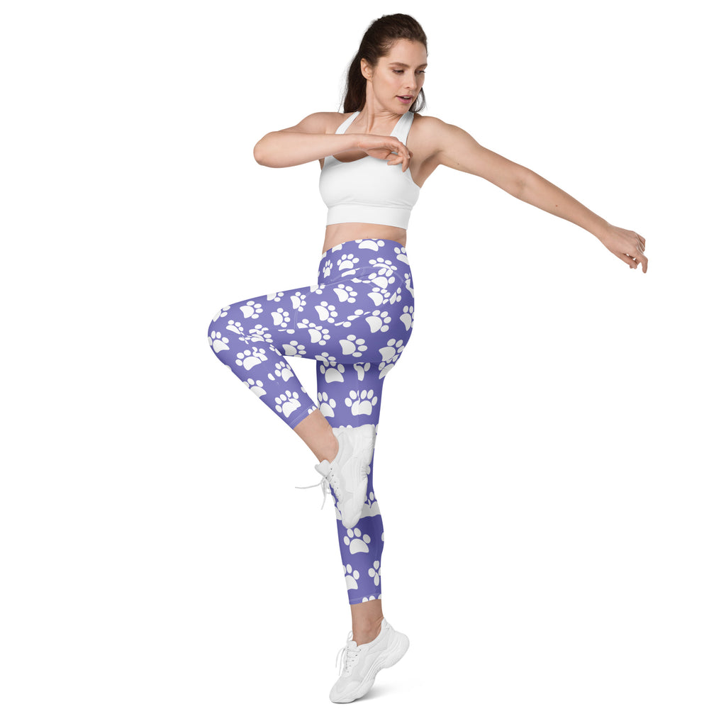Women’s Purple Paw Print Yoga Leggings With Pockets – High-Waisted, Soft Compression Active Pants