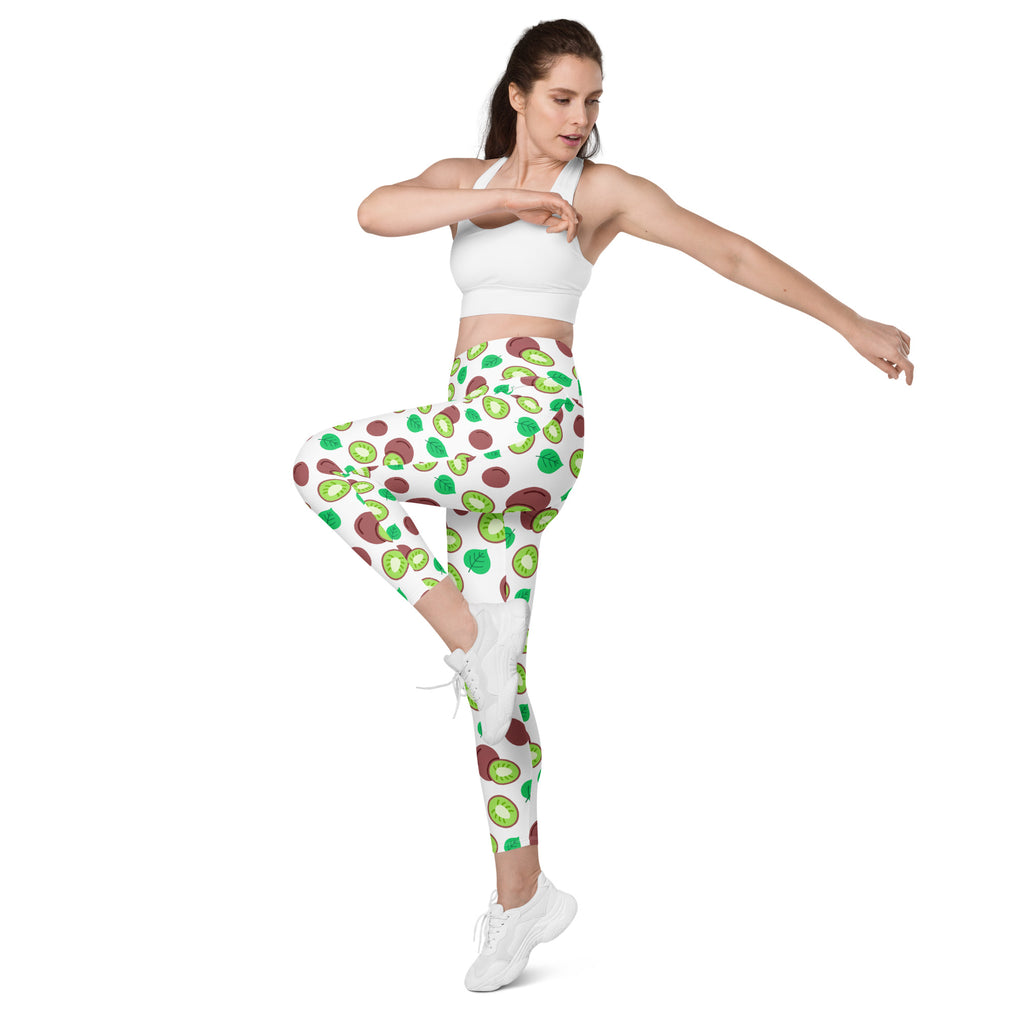 Women’s Kiwi Fruit Yoga Leggings With Pockets – High-Waisted, Soft Compression Active Pants