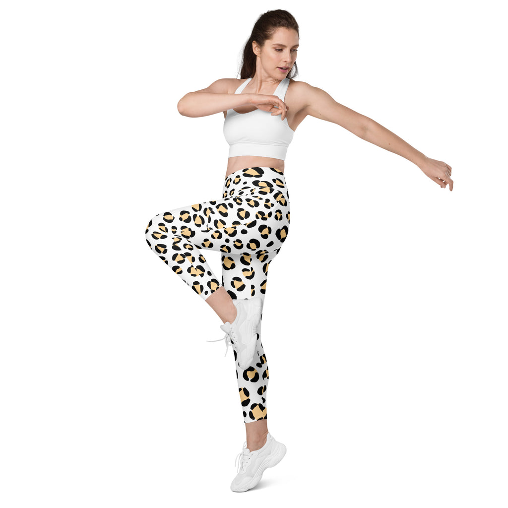 Women’s Yellow Leopard Print Yoga Leggings With Pockets – High-Waisted, Soft Compression Active Pants