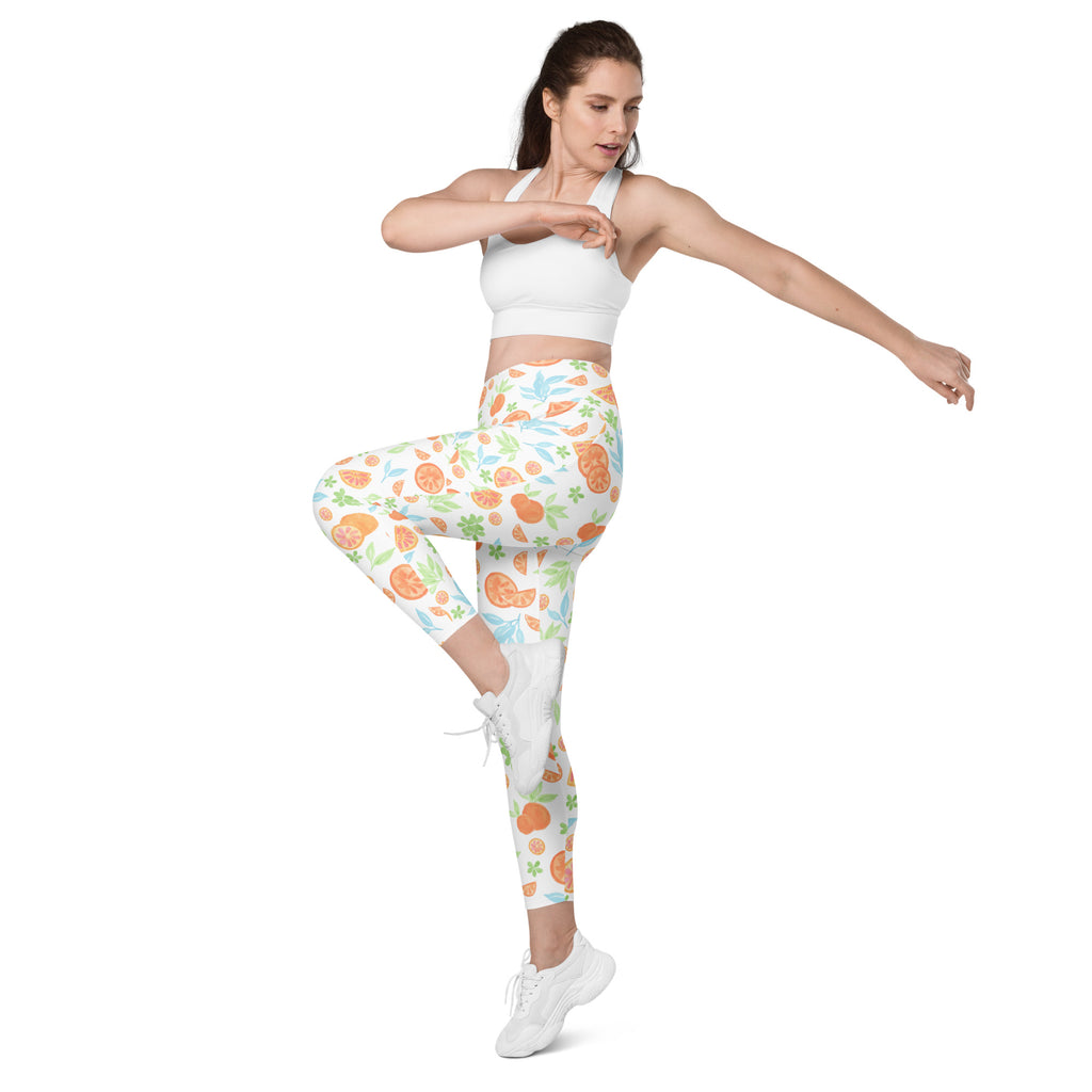 Women’s Watercolor Orange Citrus Yoga Leggings With Pockets – High-Waisted, Soft Compression Active Pants