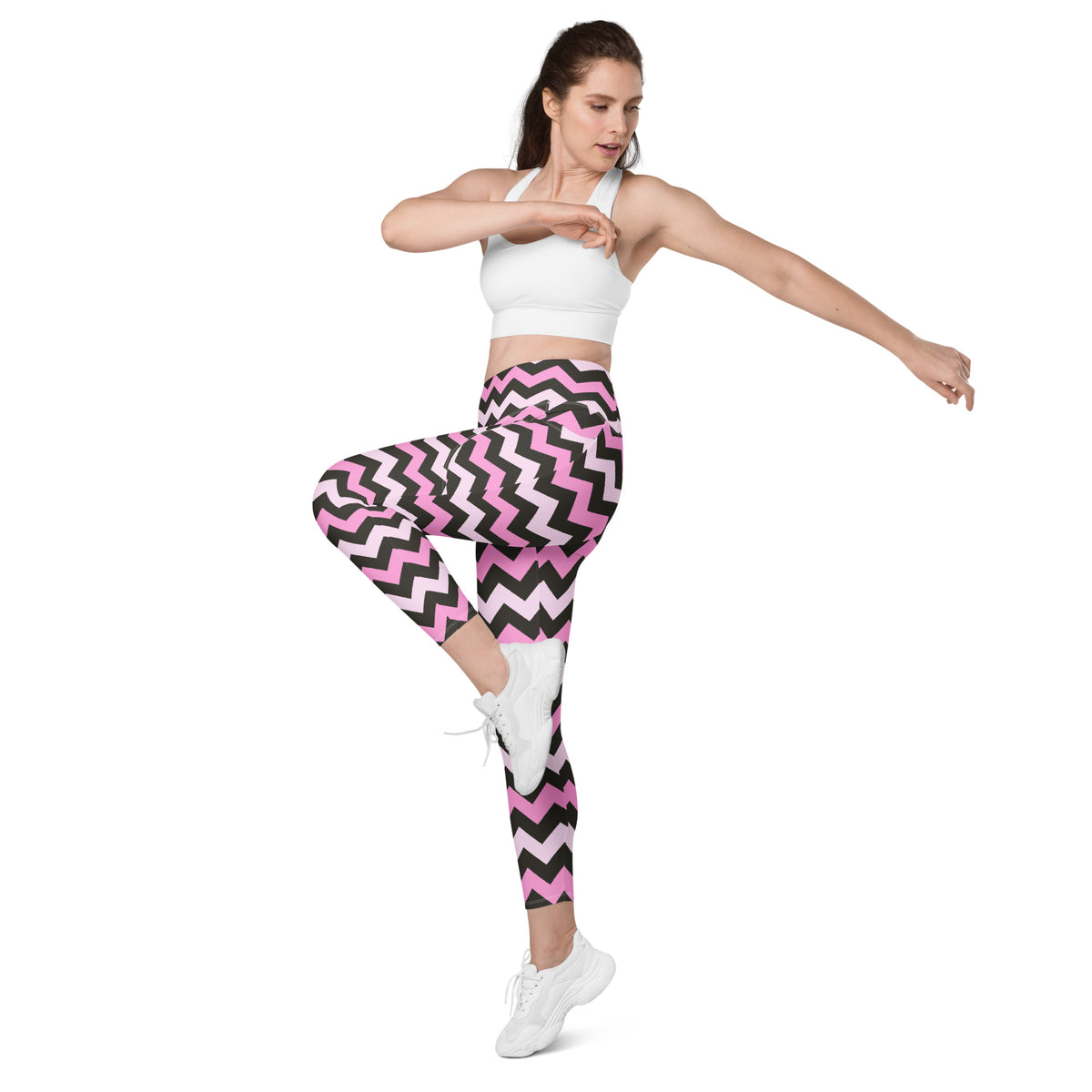 Women’s Pink Chevron Halloween Yoga Leggings With Pockets – High-Waisted, Soft Compression Active Pants