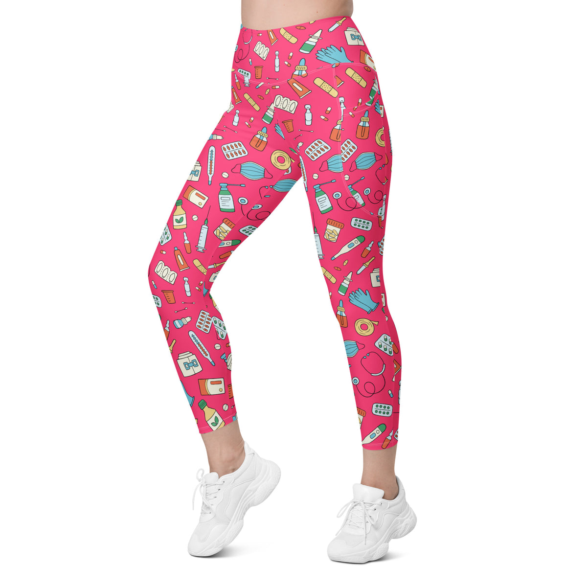 Women’s Nurse Themed Yoga Leggings With Pockets – High-Waisted, Soft Compression Active Pants