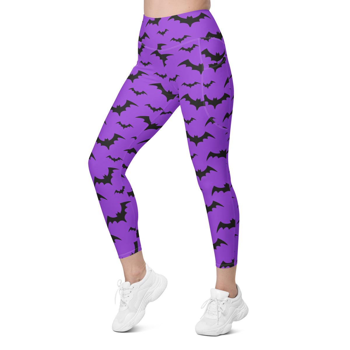 Women’s Purple Bats Halloween Yoga Leggings With Pockets – High-Waisted, Soft Compression Active Pants