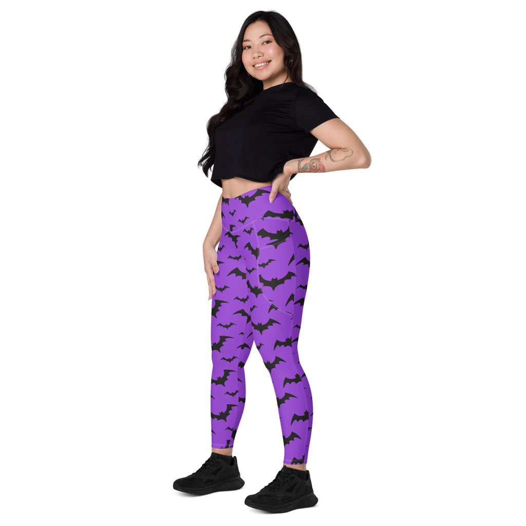 Women’s Purple Bats Halloween Yoga Leggings With Pockets – High-Waisted, Soft Compression Active Pants