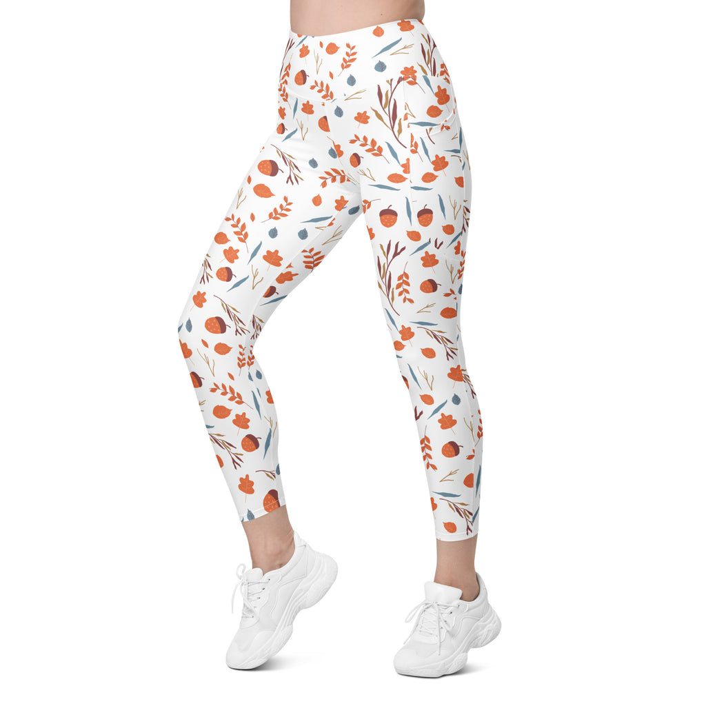 Women’s Fall Acorns Yoga Leggings With Pockets – High-Waisted, Soft Compression Active Pants