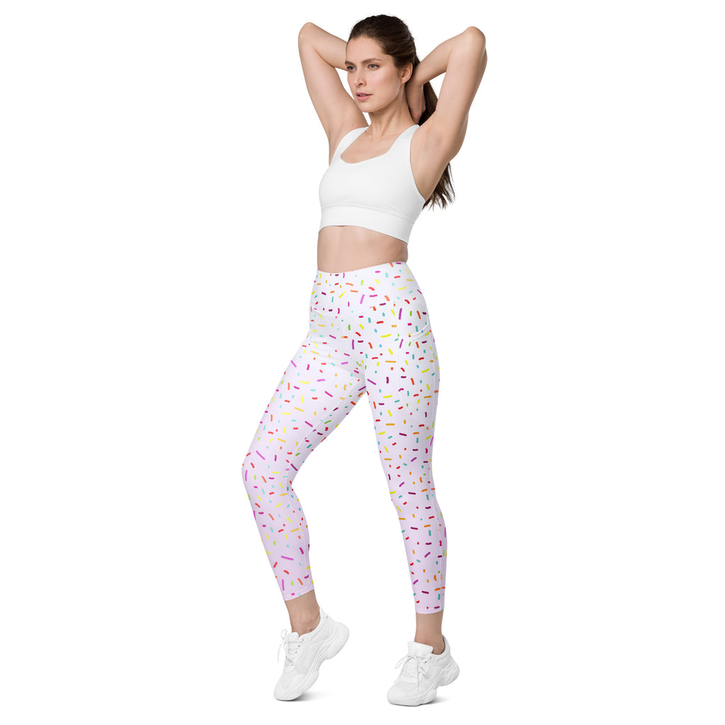 Women’s Colorful Sprinkles Yoga Leggings With Pockets – High-Waisted, Soft Compression Active Pants