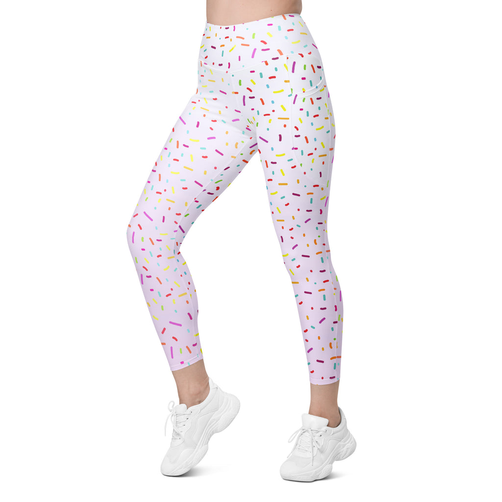 Women’s Colorful Sprinkles Yoga Leggings With Pockets – High-Waisted, Soft Compression Active Pants