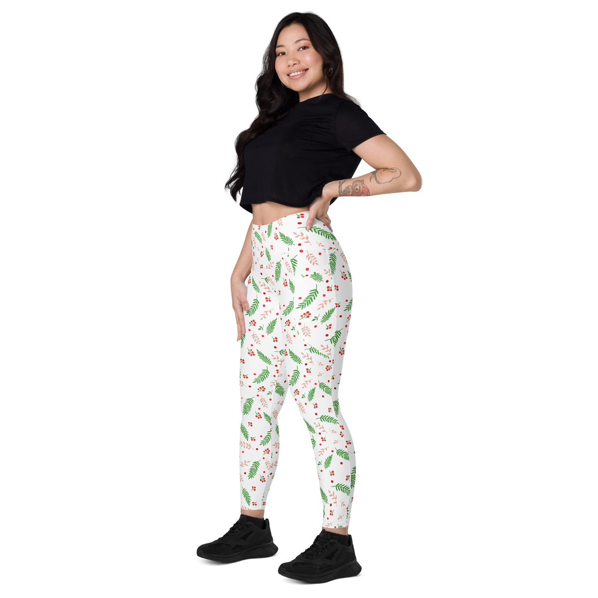Women’s Christmas Holly Berry Yoga Leggings With Pockets – High-Waisted, Soft Compression Active Pants