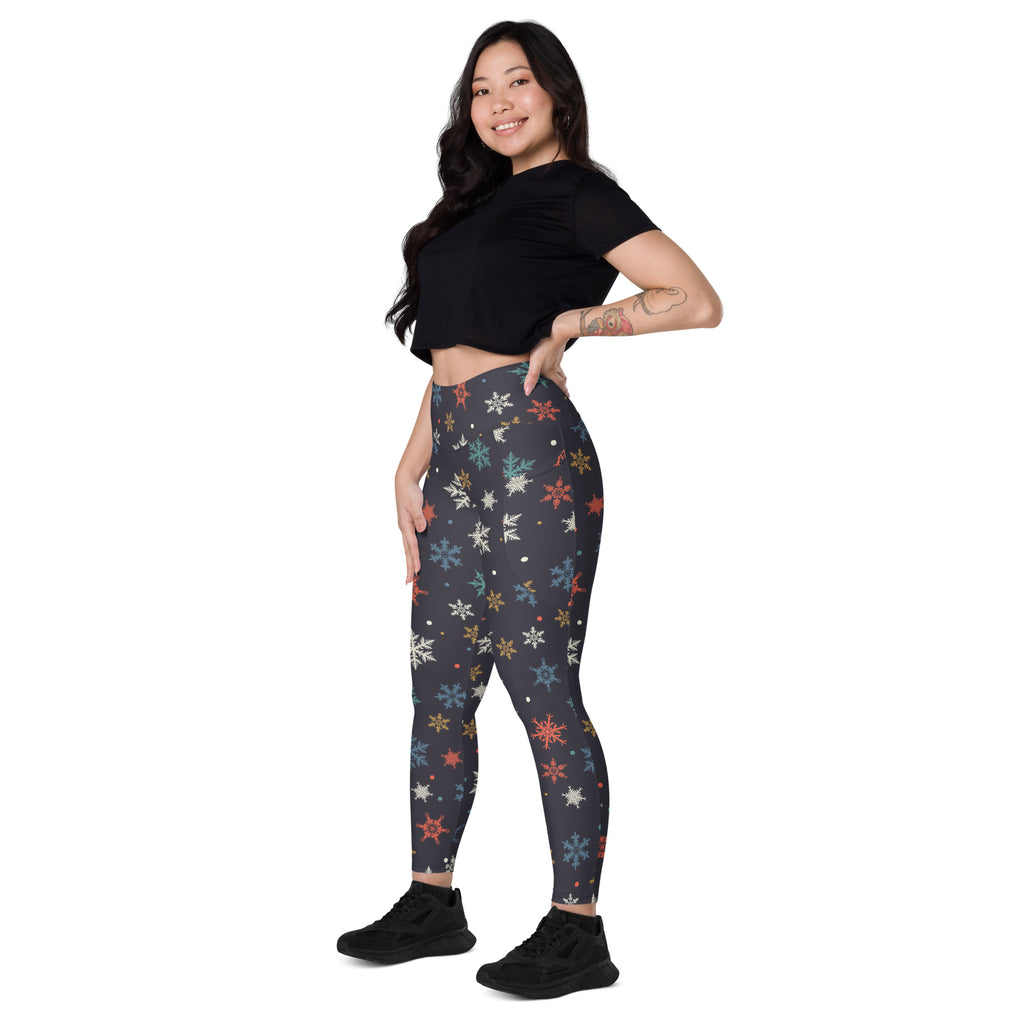 Women’s Colorful Snowflake Christmas Yoga Leggings With Pockets – High-Waisted, Soft Compression Active Pants