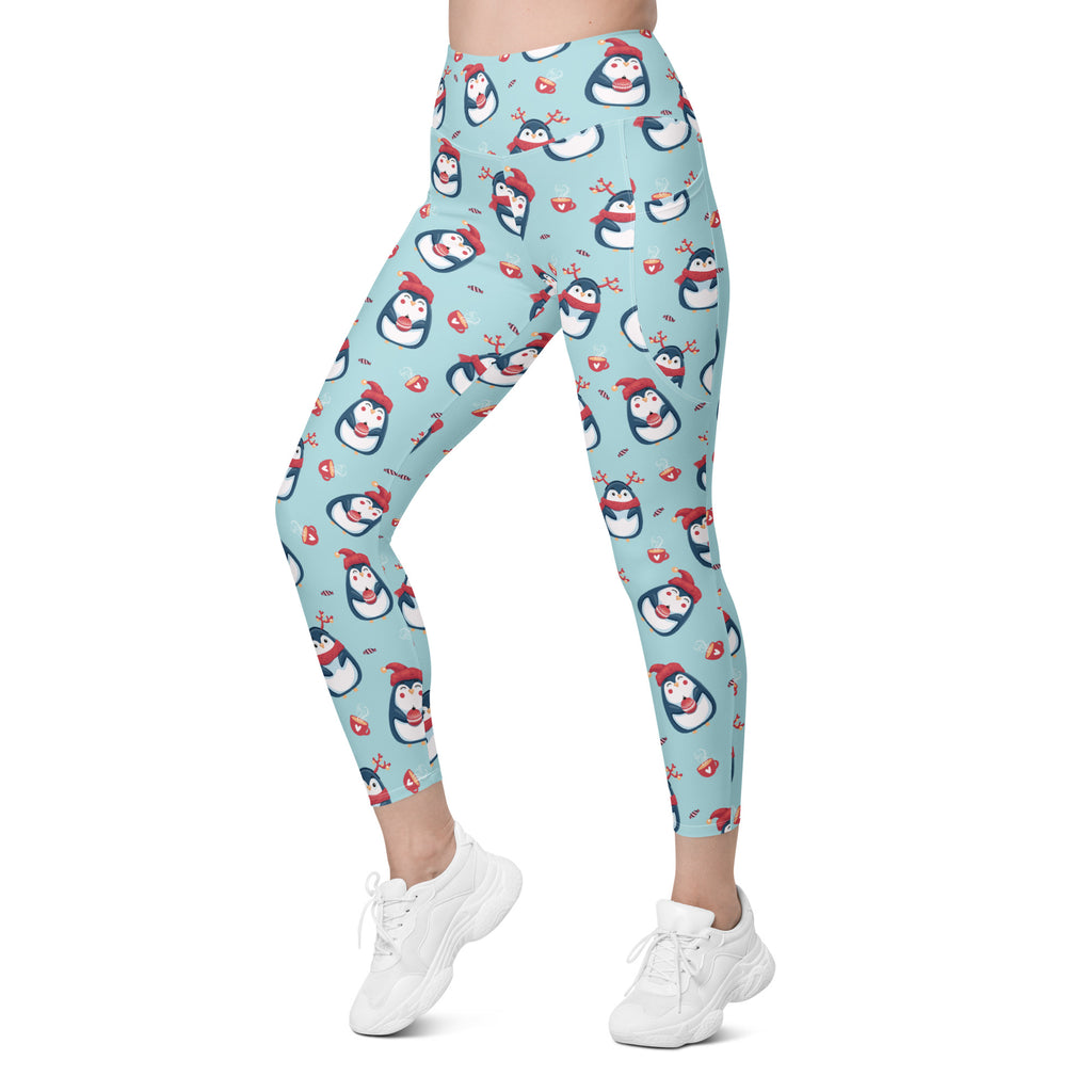 Women’s Christmas Penguin Yoga Leggings With Pockets – High-Waisted, Soft Compression Active Pants