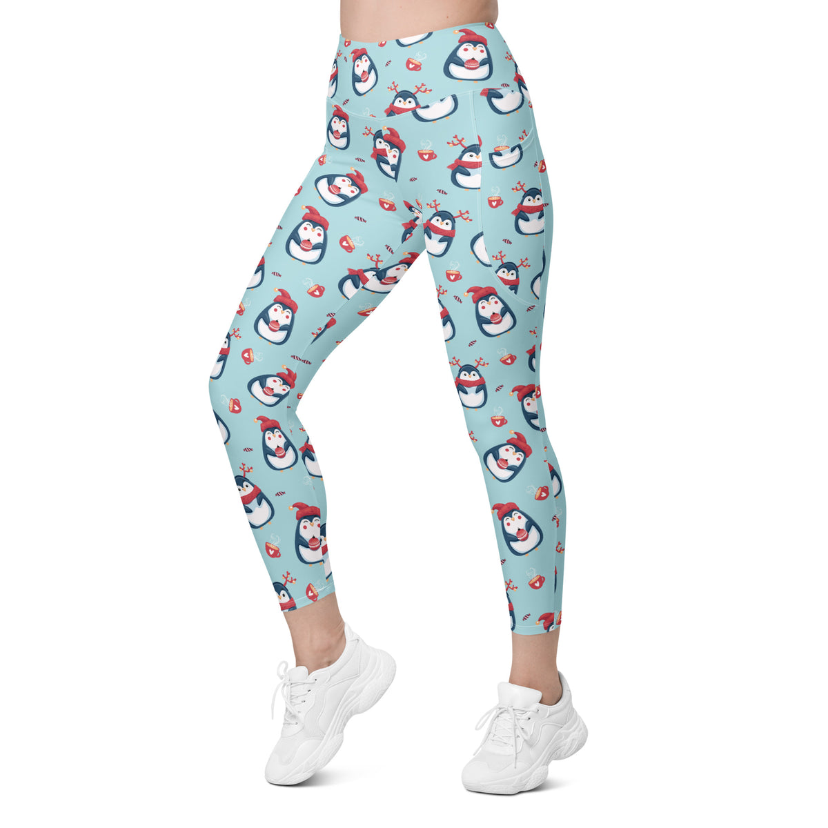 Women’s Christmas Penguin Yoga Leggings With Pockets – High-Waisted, Soft Compression Active Pants